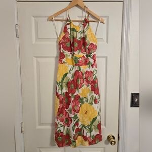 Ann Taylor yellow and red floral halter dress size 2